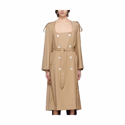 (Women) WE11DONE SS21 Collarless Long Sleeve Trench Coat - Camel WD-CT0-21-011-W-BG