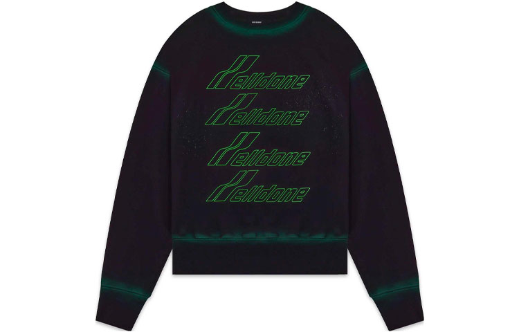 (Women) WE11DONE SS22  Black/Green Cotton Pullover Crewneck Logo Sweatshirt. WD-TS1-22-732-U-BK