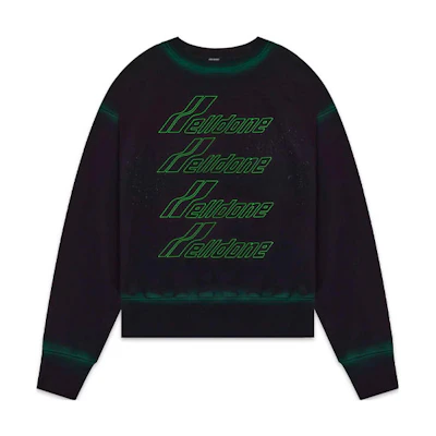 (Women) WE11DONE SS22 Black/Green Cotton Pullover Crewneck Logo Sweatshirt. WD-TS1-22-732-U-BK