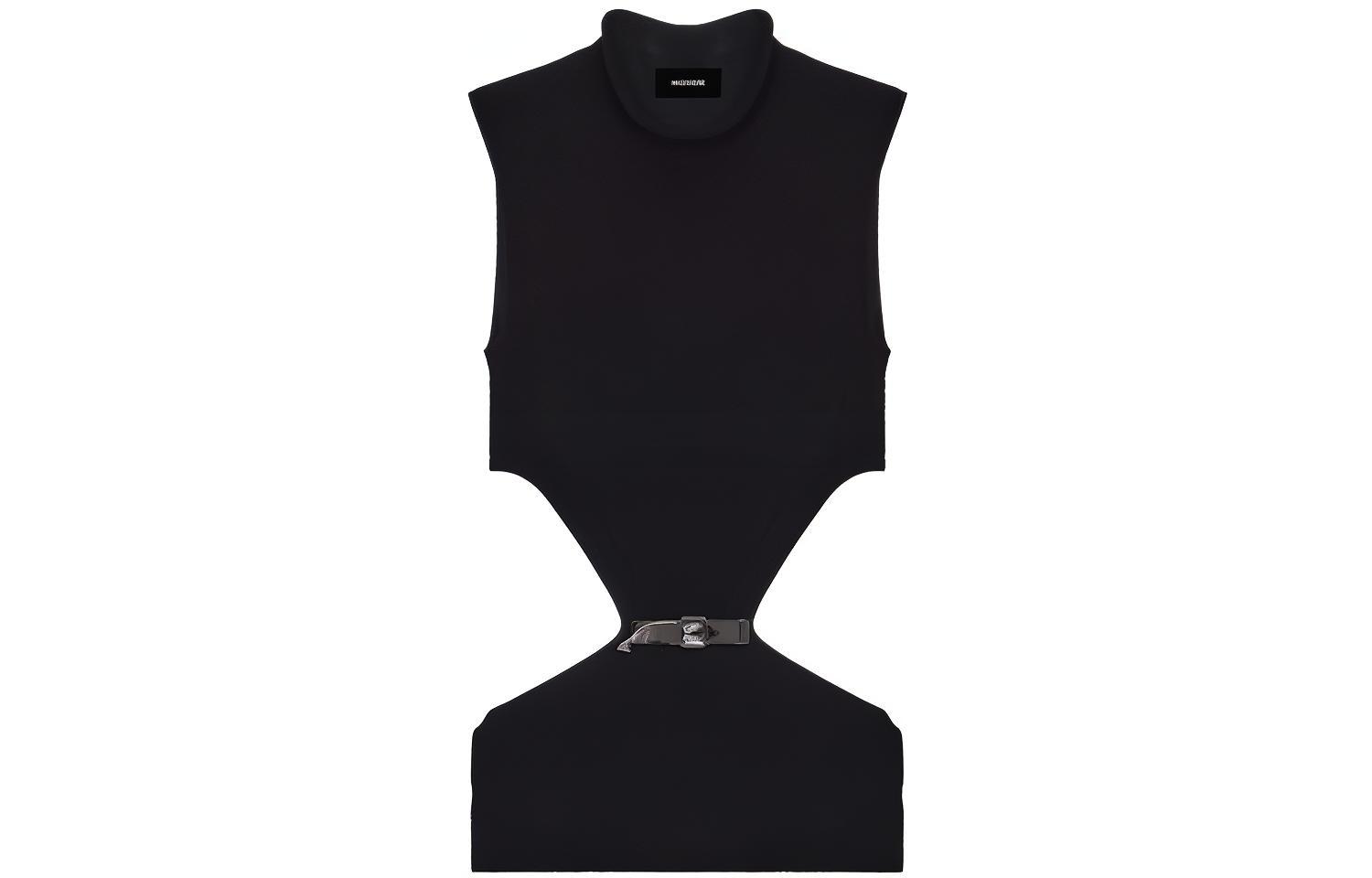 (Women) WE11DONE SS22  Black High Neck Cut-Out Knit Top with Belt Detail WD-KT1-22-649-W-BK