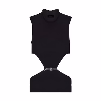 (Women) WE11DONE SS22 Black High Neck Cut-Out Knit Top with Belt Detail WD-KT1-22-649-W-BK