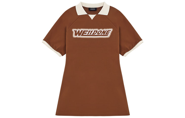 (Women) WE11DONE SS22  Brown Logo Graffiti Shirt Collar A-Line Dress. WD-TO1-22-721-W-BR