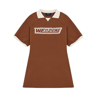 (Women) WE11DONE SS22 Brown Logo Graffiti Shirt Collar A-Line Dress. WD-TO1-22-721-W-BR