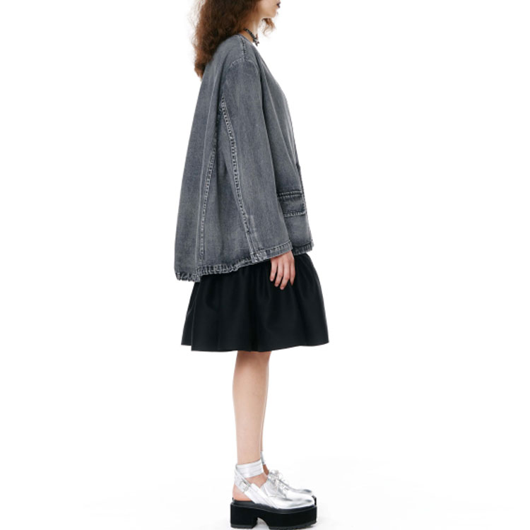 (Women) WE11DONE SS22  Washed Black Denim Jacket with V-Neck and Ruched Design. WD-DJ1-22-353-W-WB 圖 6