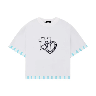 (Women) WE11DONE SS22 White Logo Heart Print Crewneck T-Shirt. WD-KT1-22-641-W-SK