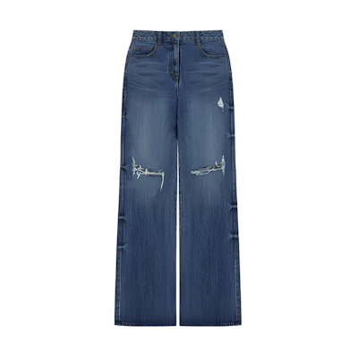 (Women) WE11DONE SS22 Distressed Loose Fit Straight Denim Jeans Deep Blue Women WD-DP1-22-315-W-BL