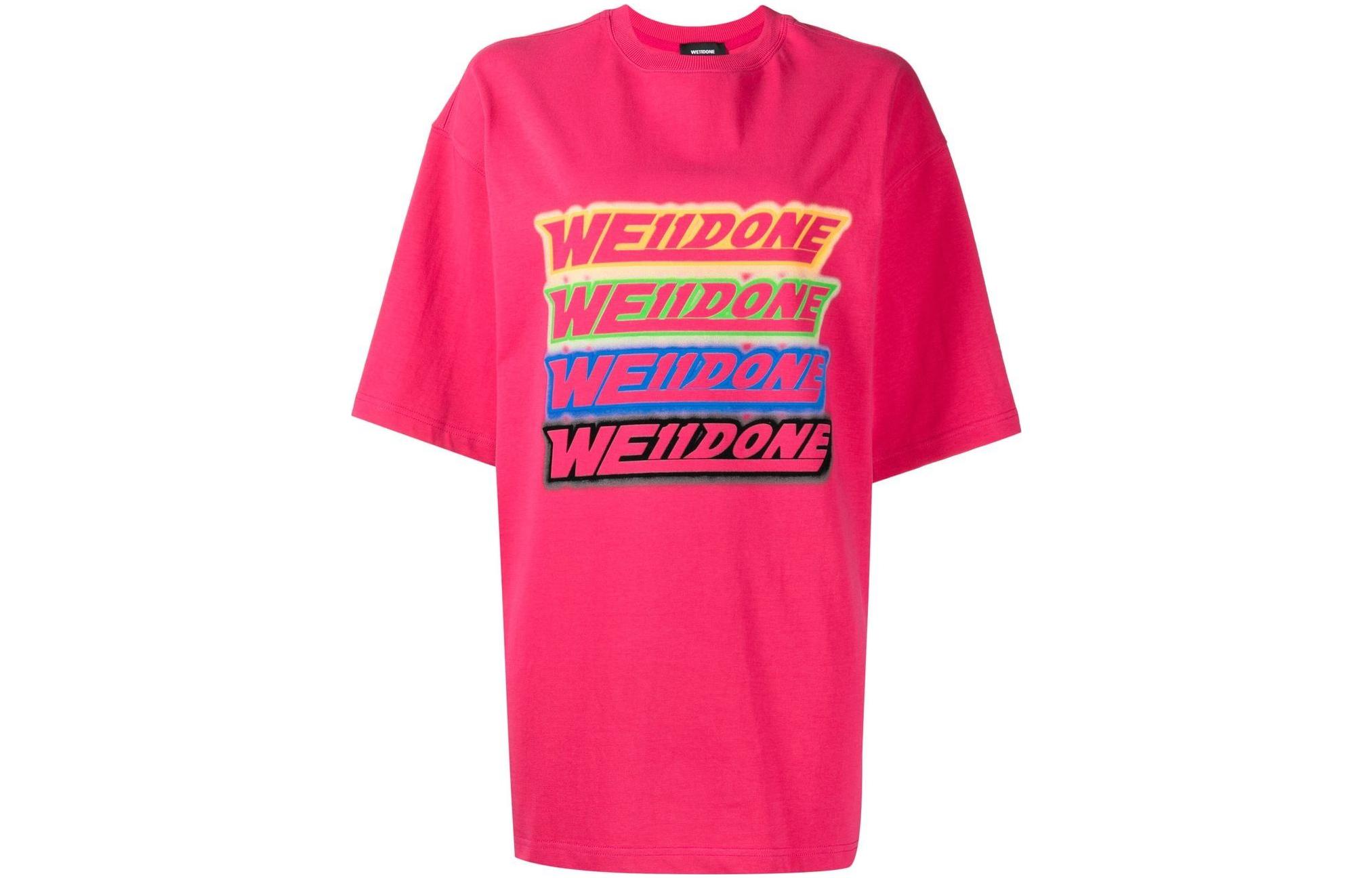 (Women) WE11DONE SS22 Overlapping Logo Print Pink Crewneck T-Shirt WD-TT1-22-652-U-HP
