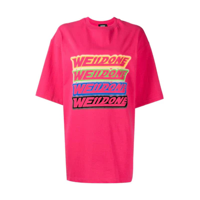 (Women) WE11DONE SS22 Overlapping Logo Print Pink Crewneck T-Shirt WD-TT1-22-652-U-HP
