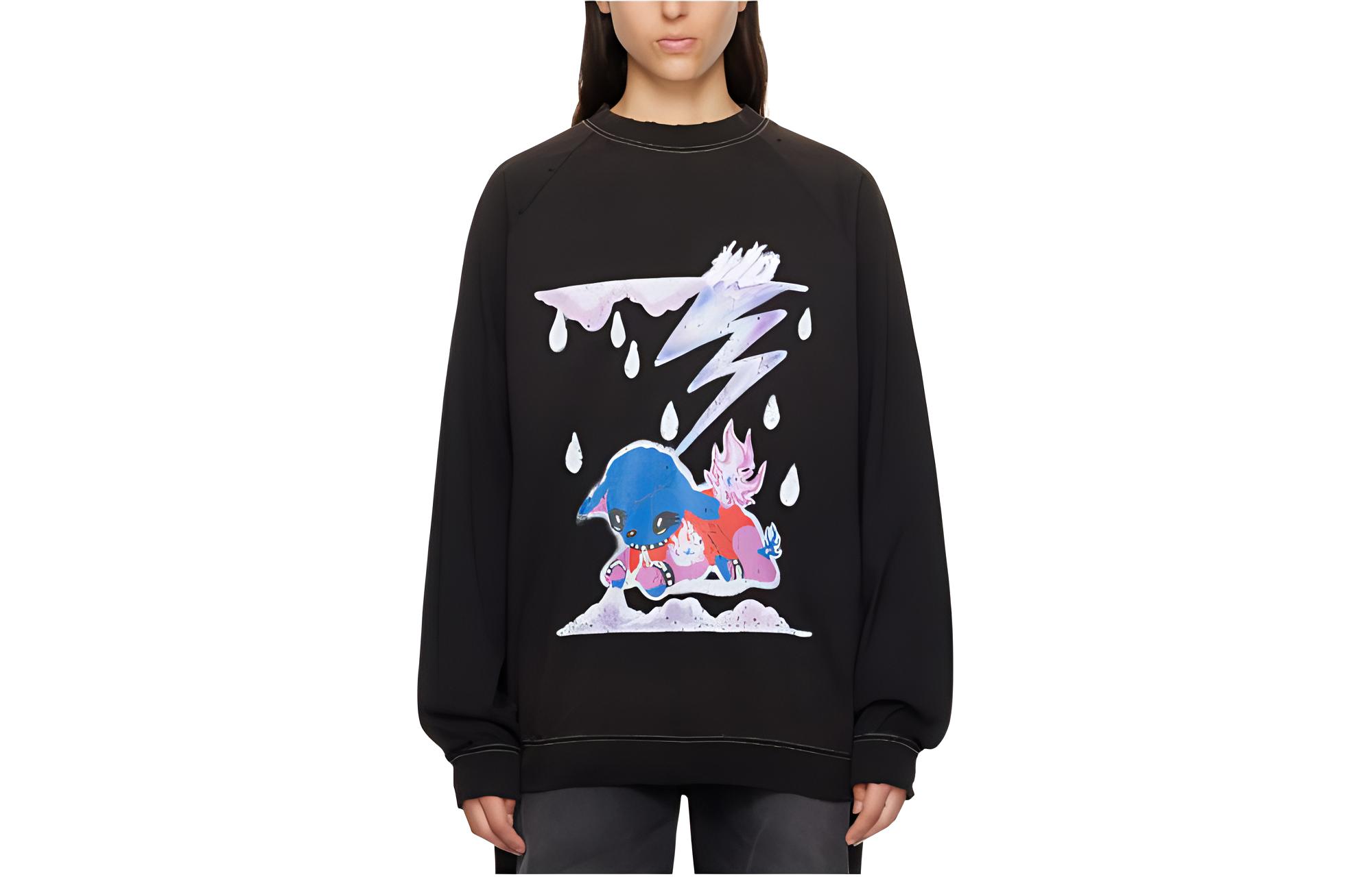 (Women) WE11DONE SS23  Black Long Sleeve Raglan Animal Print T-Shirt. WD-TS3-23-868-U-BK