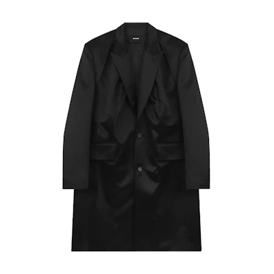 (Women) WE11DONE SS23 Black Solid Mid-Length Single-Breasted Coat. WD-CT1-23-043-W-BK