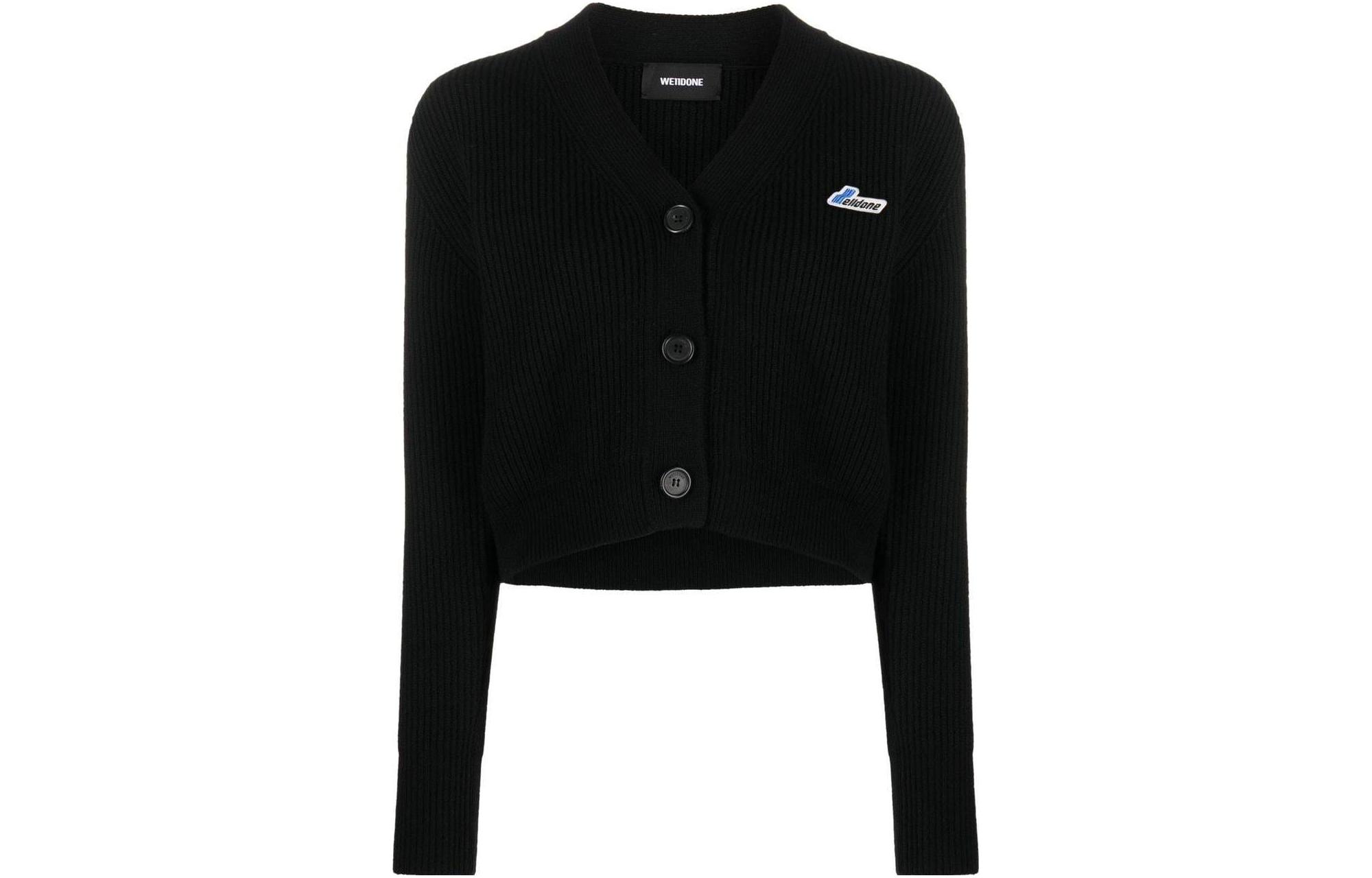 (Women) WE11DONE SS23  Black V-Neck Knit Sweater with Logo Embroidery Gift Box. WD-KC3-22-646-W-BK