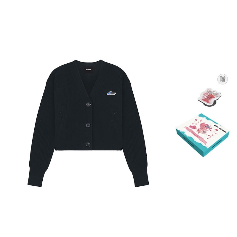 (Women) WE11DONE SS23  Black V-Neck Knit Sweater with Front Logo. WD-KC1-23-670-W-BK