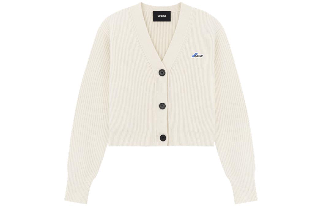 (Women) WE11DONE SS23  Cropped Cardigan Knit Top Ivory with Chest Logo. WD-KC1-23-671-W-IV
