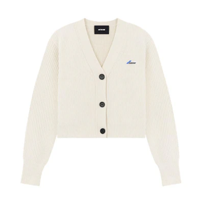 (Women) WE11DONE SS23 Cropped Cardigan Knit Top Ivory with Chest Logo. WD-KC1-23-671-W-IV