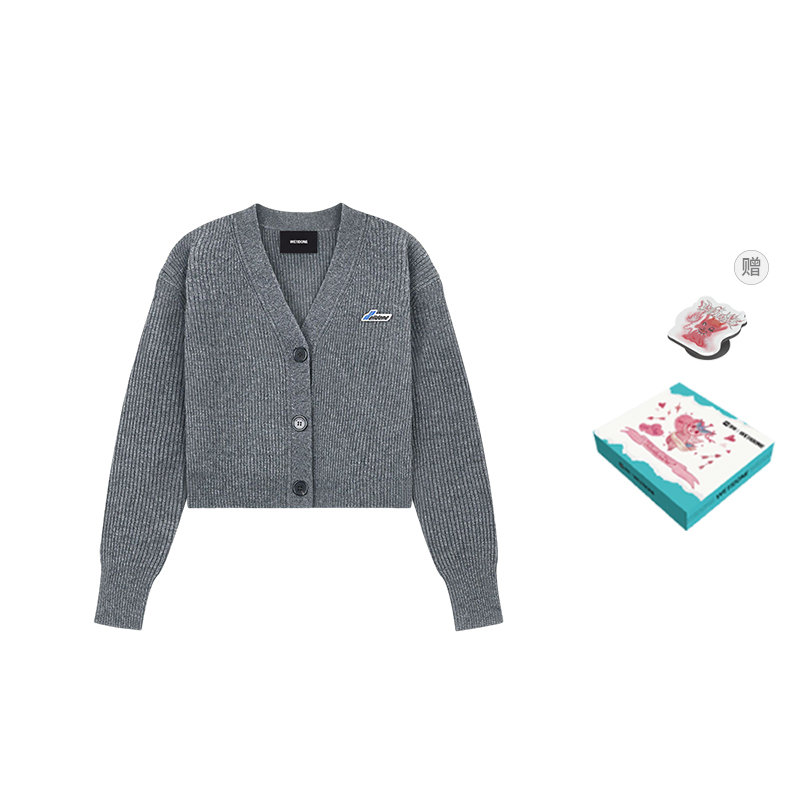 (Women) WE11DONE SS23  Grey V-Neck Knit Sweater with Logo in Gift Box. WD-KC1-23-670-W-GY