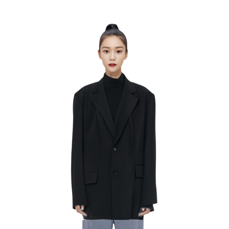 Lookbook (W) 위일던 SS23 오버사이즈 솔리드 컬러 블레이저 WD-JK1-23-063-W-BK