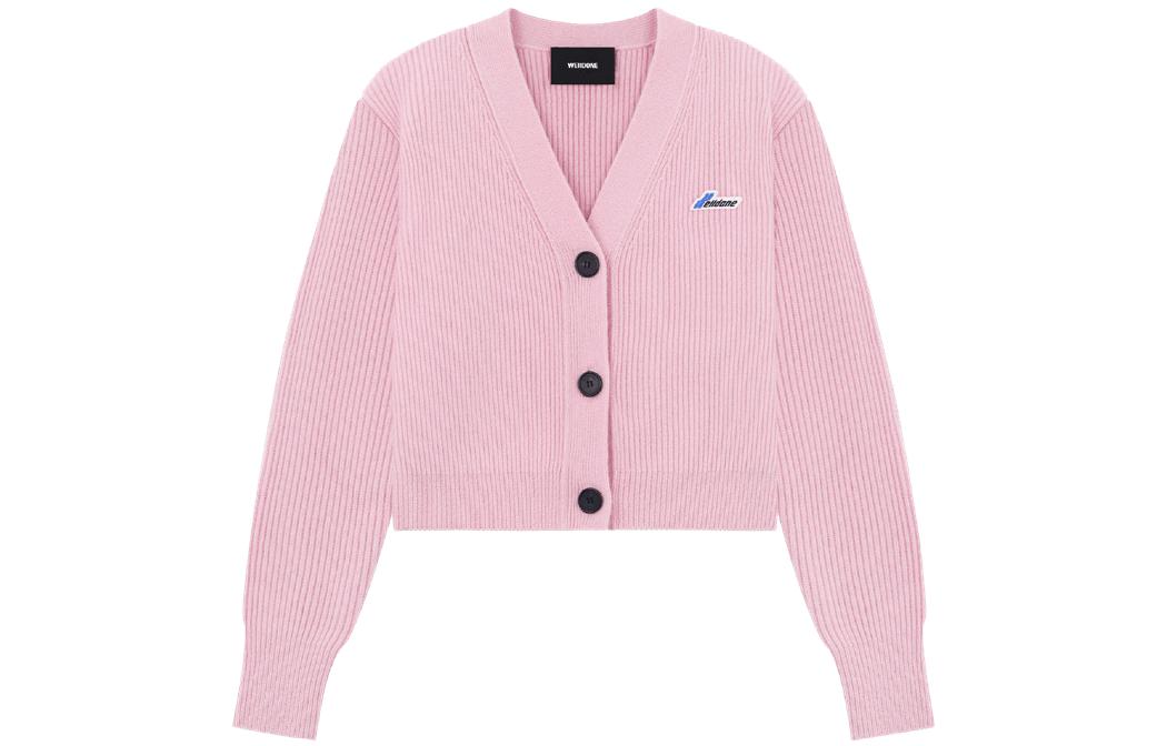 (Women) WE11DONE SS23  Pink Cropped Cardigan with Front Logo and Button Closure. WD-KC1-23-671-W-LP