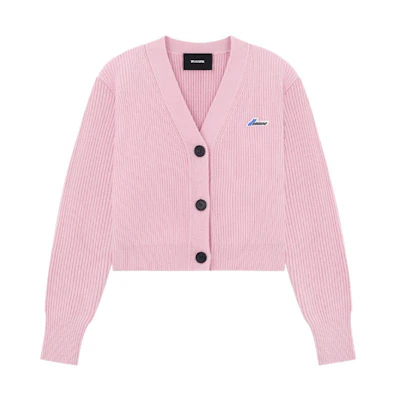 (Women) WE11DONE SS23 Pink Cropped Cardigan with Front Logo and Button Closure. WD-KC1-23-671-W-LP