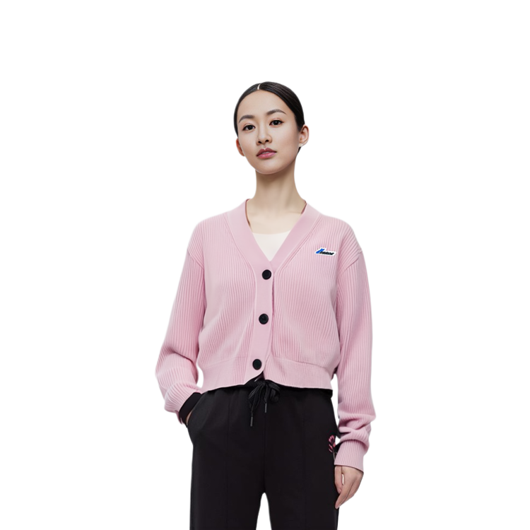 Lookbook (Women) WE11DONE SS23  Pink Cropped Cardigan with Front Logo and Button Closure. WD-KC1-23-671-W-LP