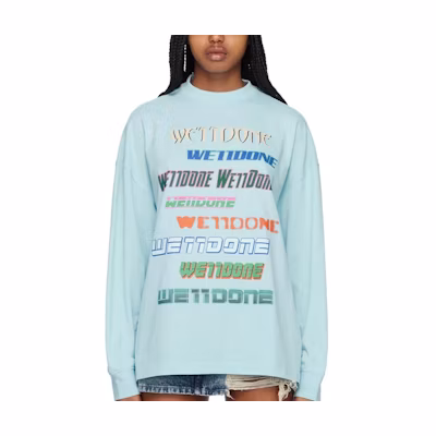 (Women) WE11DONE SS23 Pullover Sweatshirt with Letter Print - Light Blue WD-TT1-22-848-U-SK