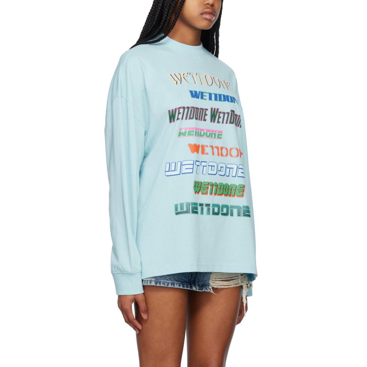 Shop (Women) WE11DONE SS23  Pullover Sweatshirt with Letter Print - Light Blue WD-TT1-22-848-U-SK