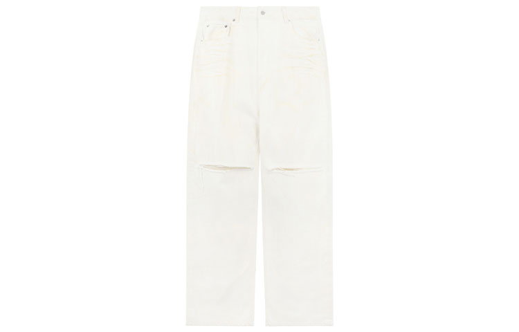 (Women) WE11DONE SS23  White Distressed Straight-Leg Casual Jeans. WD-DP1-23-343-W-WH