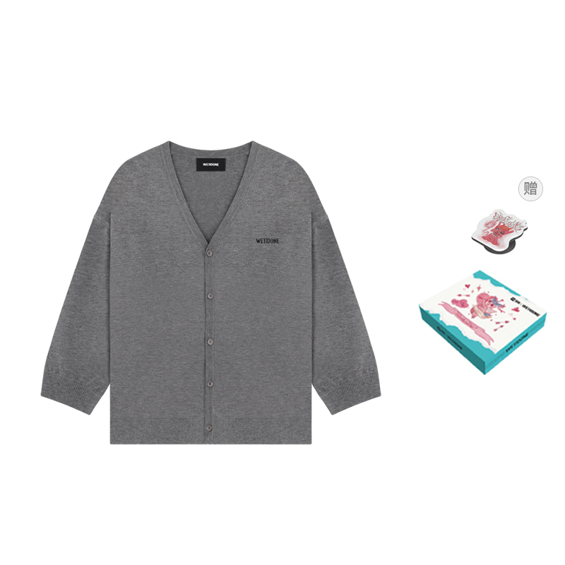 (Women) WE11DONE SS23 Grey V-Neck Knitted Sweater with Logo for Women - Gray WD-KC1-23-666-W-GY