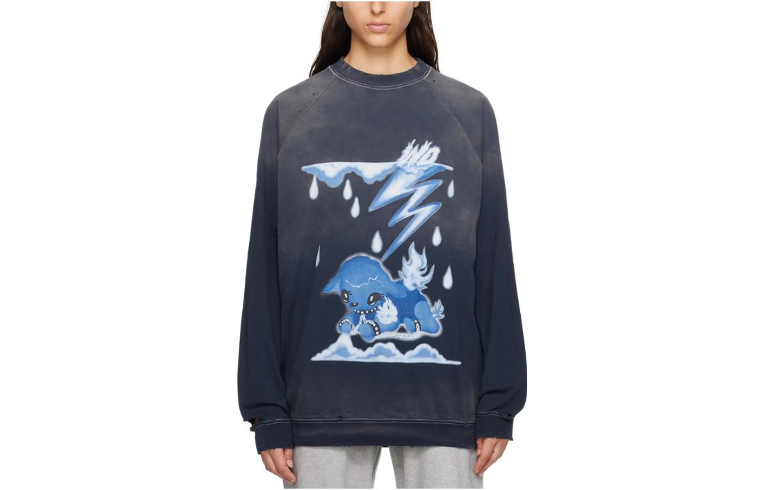 (Women) WE11DONE SS23 Navy Blue Animal Print Raglan Long Sleeve  T-Shirt WD-TS3-23-868-U-NV