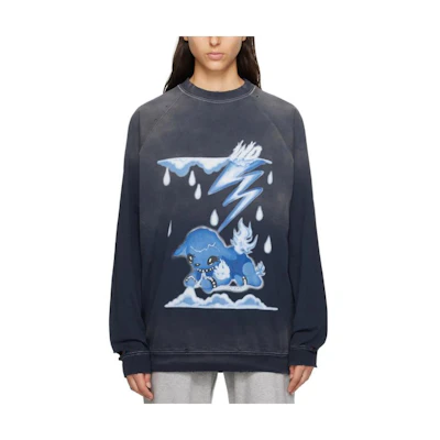 (Women) WE11DONE SS23 Navy Blue Animal Print Raglan Long Sleeve T-Shirt WD-TS3-23-868-U-NV