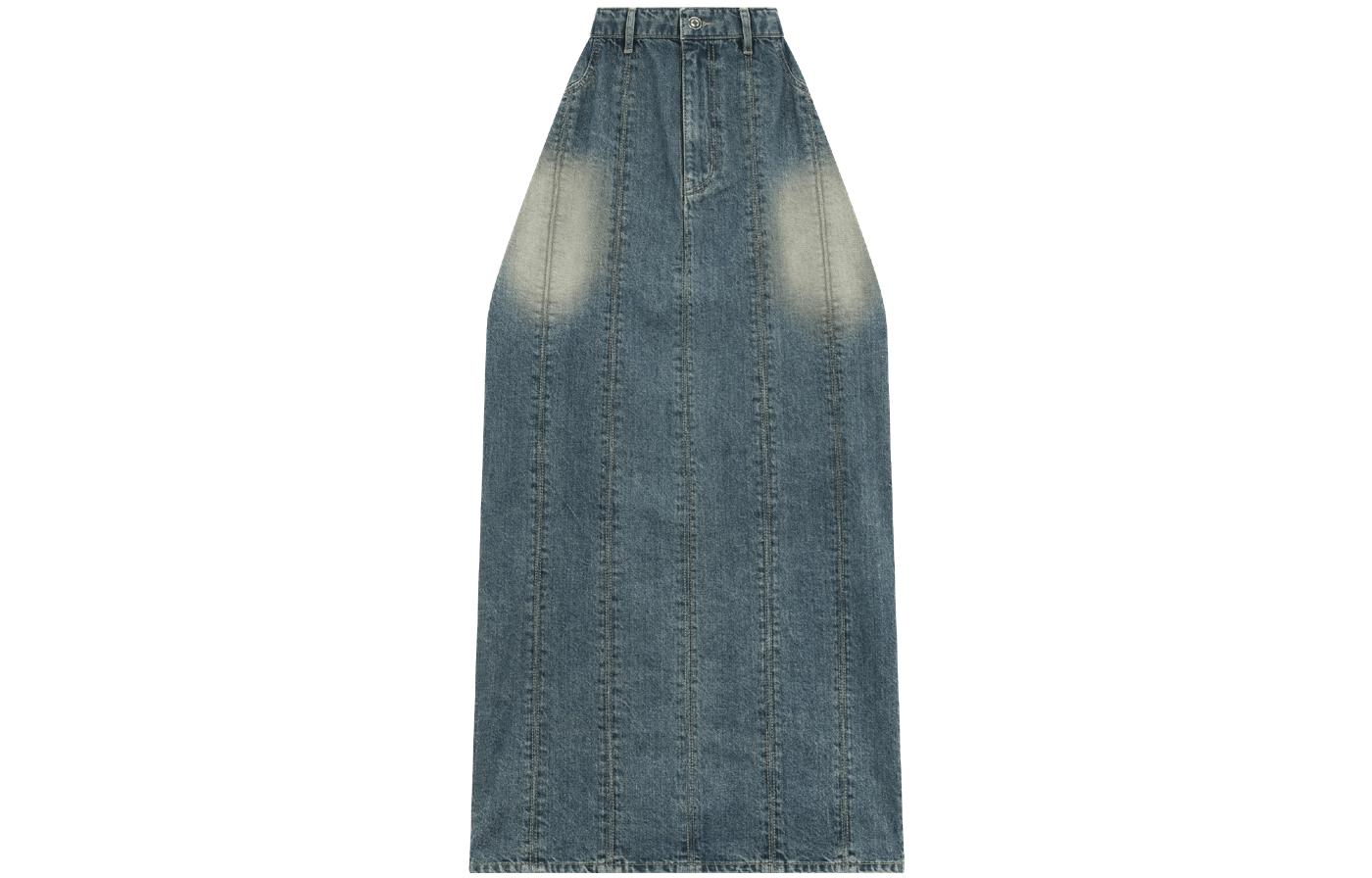 (Women) WE11DONE SS23 Washed High-Waist Denim Midi Skirt for Women WD-DO1-23-372-W-BL