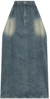 (Women) WE11DONE SS23 Washed High-Waist Denim Midi Skirt for Women WD-DO1-23-372-W-BL (Women) WE11DONE SS23 Washed High-Waist Denim Midi Skirt for Women WD-DO1-23-372-W-BL
