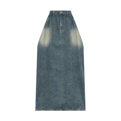 (Women) WE11DONE SS23 Washed High-Waist Denim Midi Skirt for Women WD-DO1-23-372-W-BL