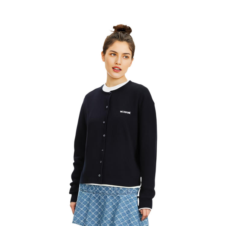 Shop (W) WE11DONE SS24 黑色提花logo針織開襟衫 WD-KC1-24-605-W-BK