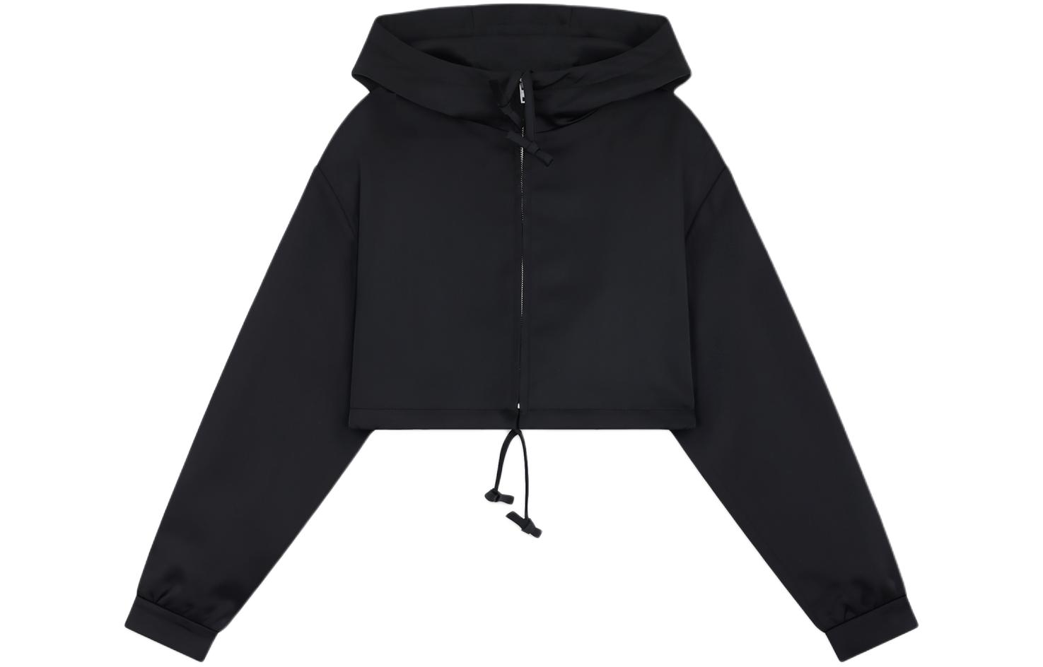 (Women) WE11DONE SS24  Black Satin Drawstring Short Hooded Jacket. WD-JP0-24-091-W-BK