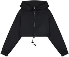 (Women) WE11DONE SS24 Black Satin Drawstring Short Hooded Jacket. WD-JP0-24-091-W-BK (Women) WE11DONE SS24 Black Satin Drawstring Short Hooded Jacket. WD-JP0-24-091-W-BK