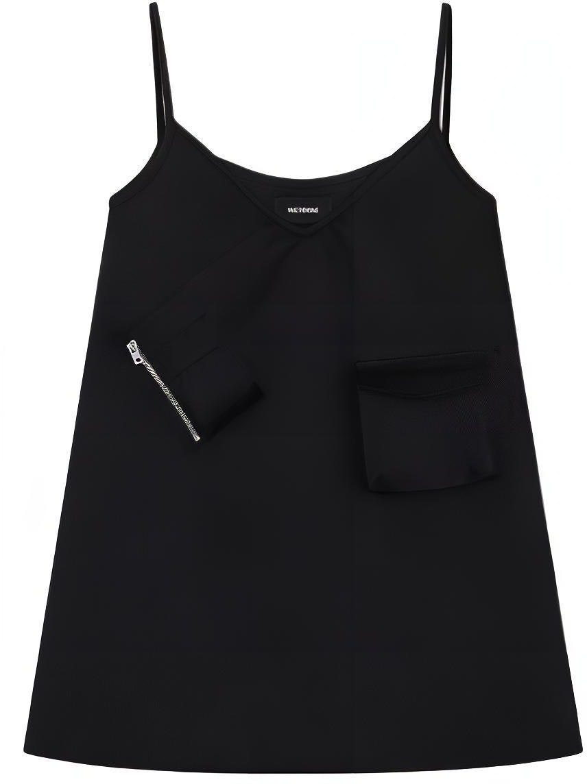 women-we-11-done-ss-24-black-satin-v-neck-slip-dress-with-zippered-pocket-wd-op-0-24-149-w-bk