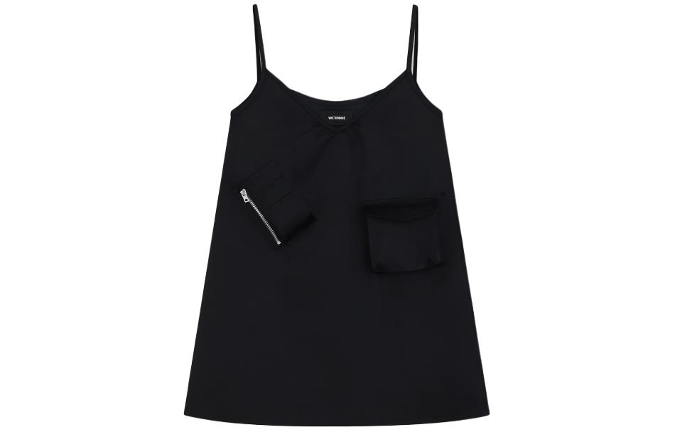 Order (Women) WE11DONE SS24  Black Satin V-Neck Slip Dress with Zippered Pocket. WD-OP0-24-149-W-BK