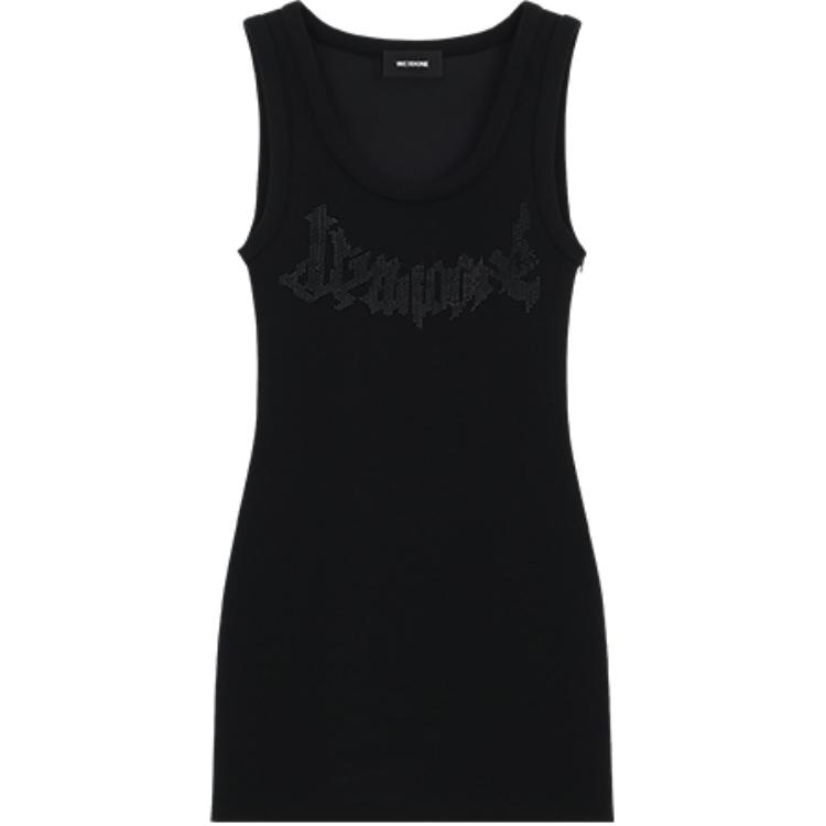 (Women) WE11DONE SS24  Black Sleeveless U-Neck Dress with Rhinestone Details WD-TO1-24-898-W-BK