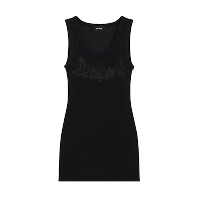 (Women) WE11DONE SS24 Black Sleeveless U-Neck Dress with Rhinestone Details WD-TO1-24-898-W-BK