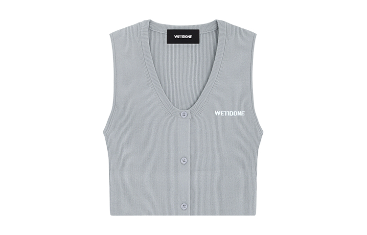 (Women) WE11DONE SS24  Grey Ribbed Button Knit Vest Short Fall Collection WD-KV1-24-645-W-GY