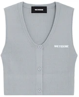 (Women) WE11DONE SS24 Grey Ribbed Button Knit Vest Short Fall Collection WD-KV1-24-645-W-GY (Women) WE11DONE SS24 Grey Ribbed Button Knit Vest Short Fall Collection WD-KV1-24-645-W-GY