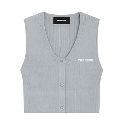 (Women) WE11DONE SS24 Grey Ribbed Button Knit Vest Short Fall Collection WD-KV1-24-645-W-GY