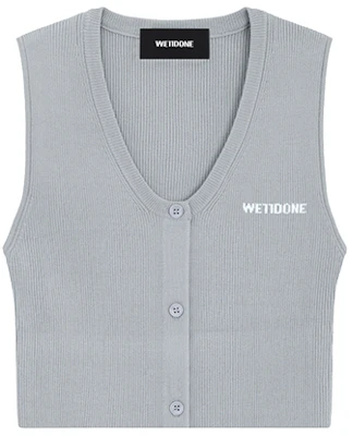 (W) WE11DONE SS24 Rompi Knit Abu-Abu Ribbed Kancing Koleksi Musim Gugur. WD-KV1-24-645-W-GY Order (W) WE11DONE SS24 Rompi Knit Abu-Abu Ribbed Kancing Koleksi Musim Gugur. WD-KV1-24-645-W-GY