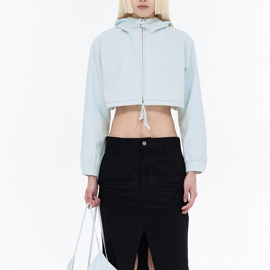 (Women) WE11DONE SS24  Light Blue Denim Drawstring Cropped Hoodie Jacket. WD-JP0-24-093-W-IC 圖 4