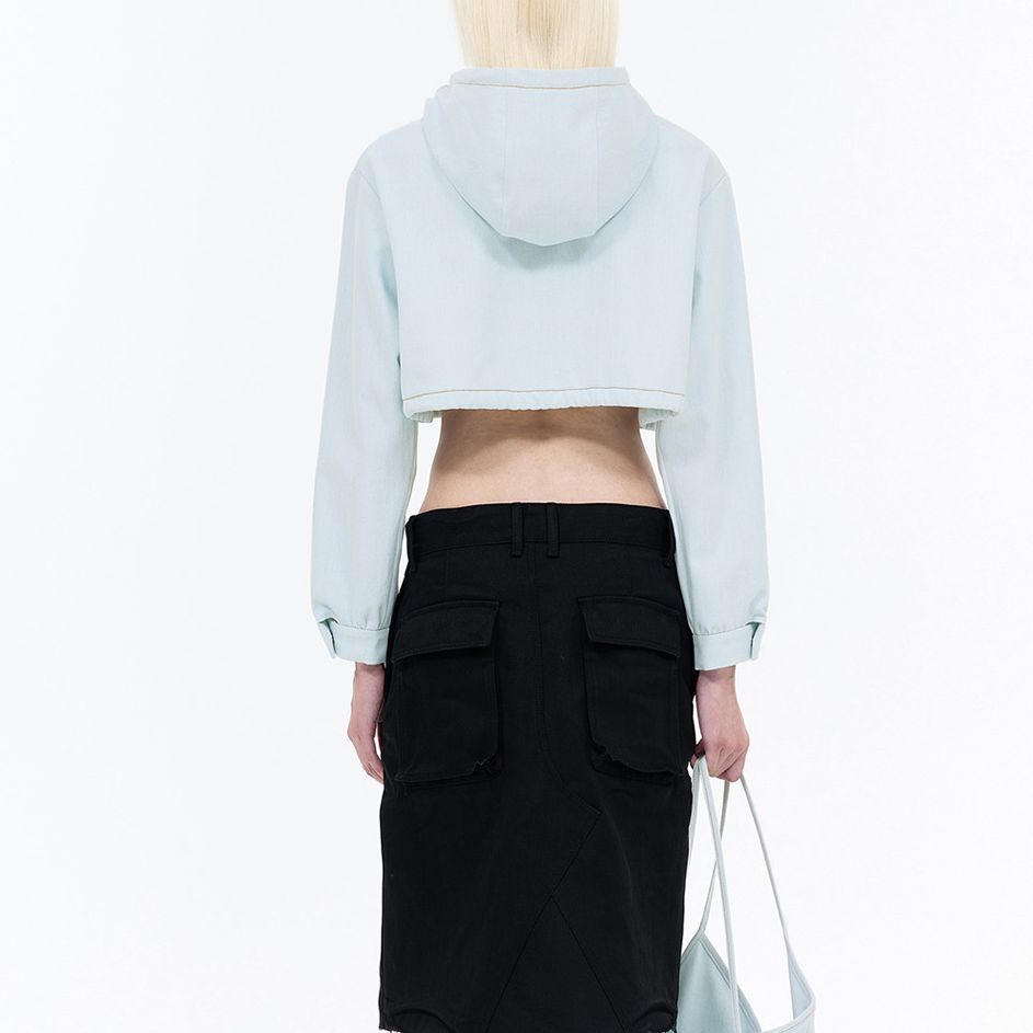 (Women) WE11DONE SS24  Light Blue Denim Drawstring Cropped Hoodie Jacket. WD-JP0-24-093-W-IC 圖 5