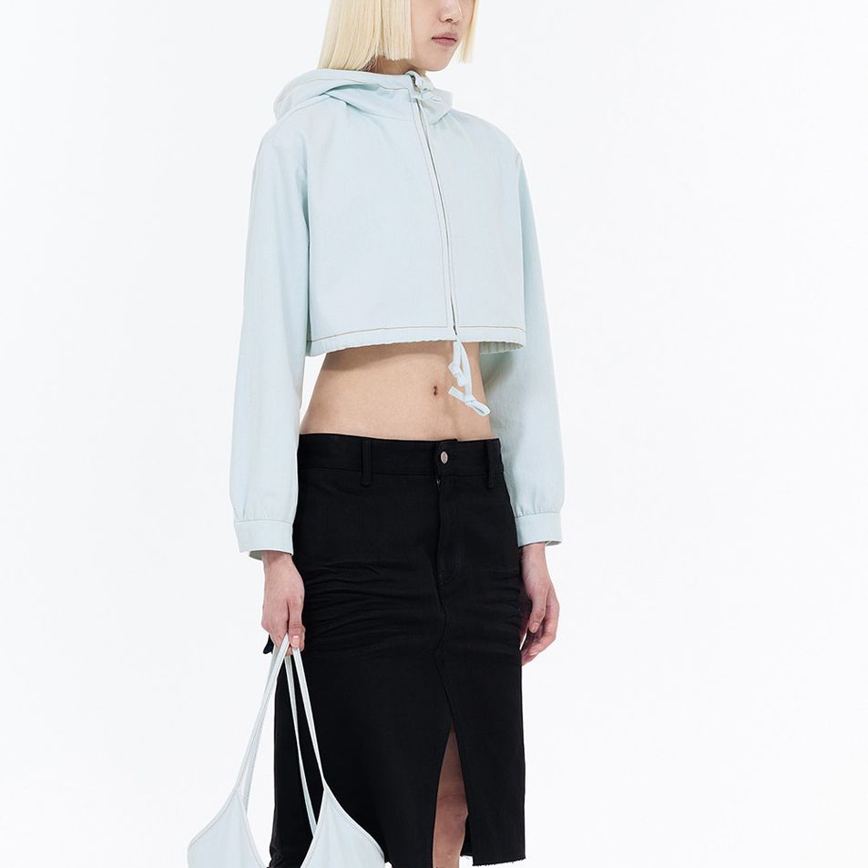(Women) WE11DONE SS24  Light Blue Denim Drawstring Cropped Hoodie Jacket. WD-JP0-24-093-W-IC 圖 6