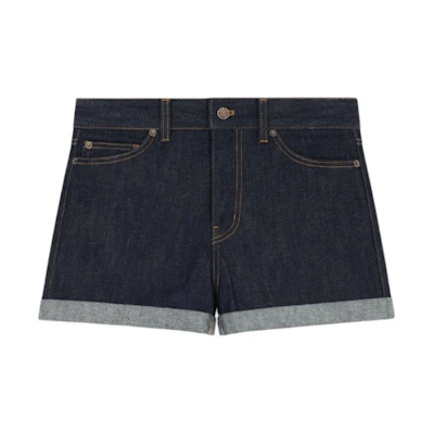 (Women) WE11DONE SS24 Low-Rise Denim Shorts Navy Blue Contrast Stitch Shorts WD-DP0-24-385-W-NV