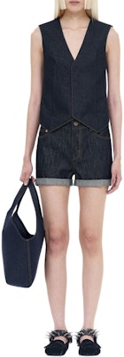 (W) WE11DONE SS24 低腰牛仔短褲 海軍藍對比縫線短褲 WD-DP0-24-385-W-NV Shop (W) WE11DONE SS24 低腰牛仔短褲 海軍藍對比縫線短褲 WD-DP0-24-385-W-NV