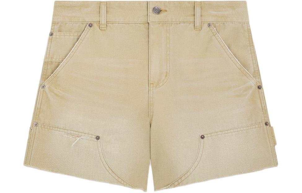 (Women) WE11DONE SS24  Mid-Rise Beige Denim Shorts with Zipper & Embroidered Logo. WD-DP0-24-383-W-BG