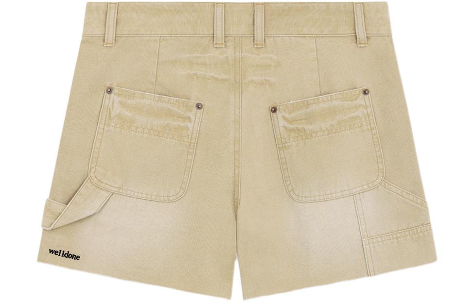 Lookbook (Women) WE11DONE SS24  Mid-Rise Beige Denim Shorts with Zipper & Embroidered Logo. WD-DP0-24-383-W-BG